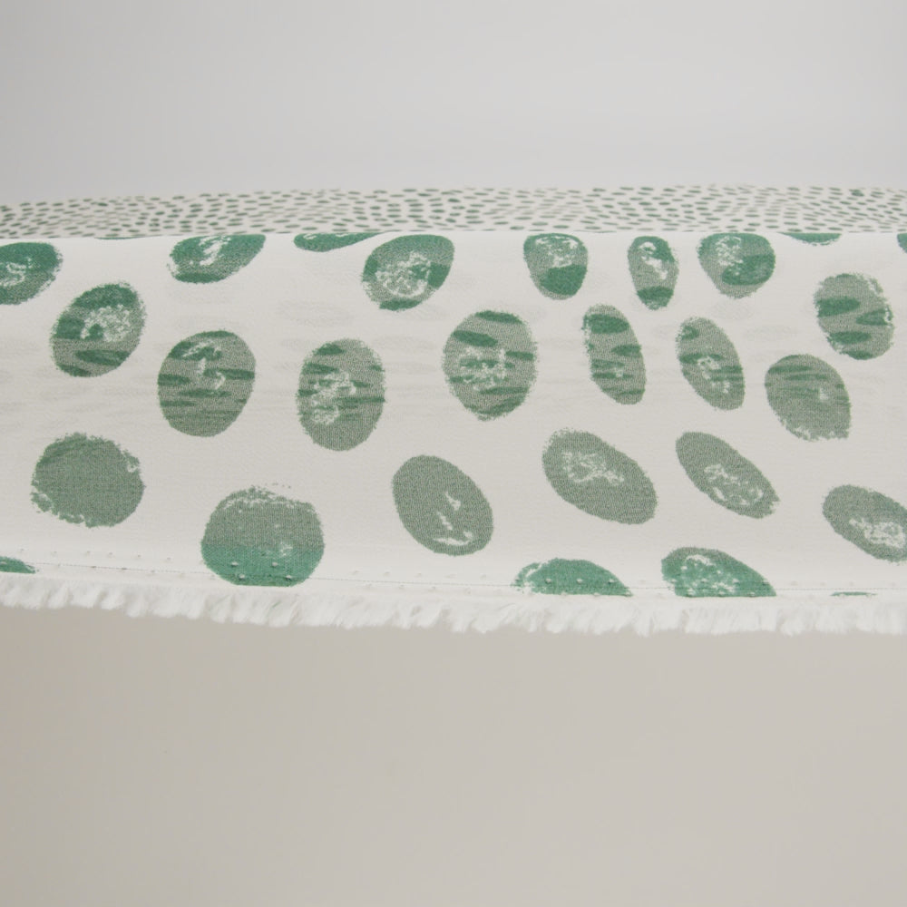 Viscose Georgette Print - Forest Green and Cream Hand-Drawn Spots - Designer Deadstock - Image 6 of 6
