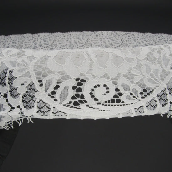 Corded Raschel Lace Panel with Finished Edges - Ivory All-Over Flowers and Leaves - Image 6 of 6