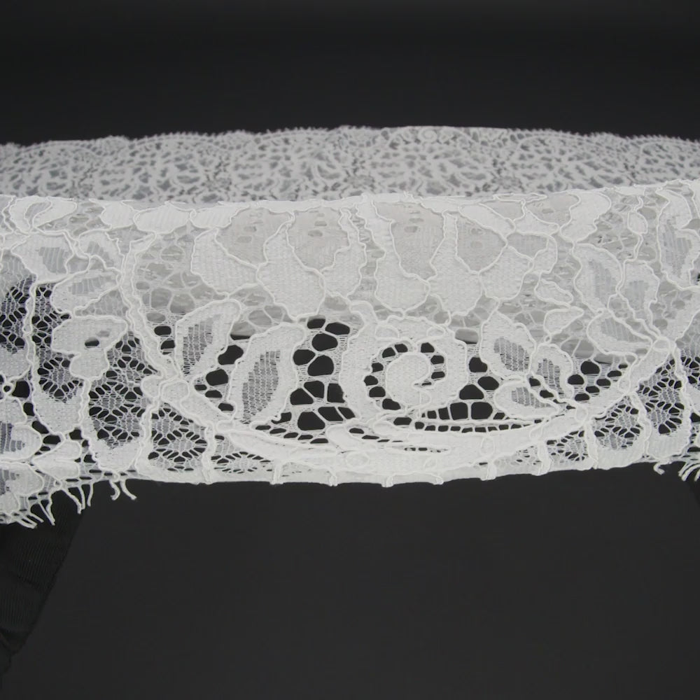 Corded Raschel Lace Panel with Finished Edges - Ivory All-Over Flowers and Leaves - Image 6 of 6