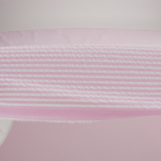 Polyester and Cotton Seersucker - Bubblegum Pink and White Candy Stripes - Wylie Collection