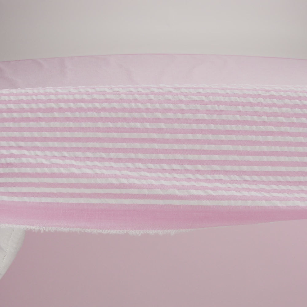 Polyester and Cotton Seersucker - Bubblegum Pink and White Candy Stripes - Wylie Collection