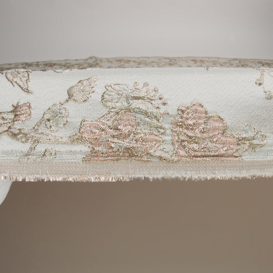 Metallic Gold, Pale Blue and Creamsicle Flowering Vines Luxury Brocade - Image 6 of 7