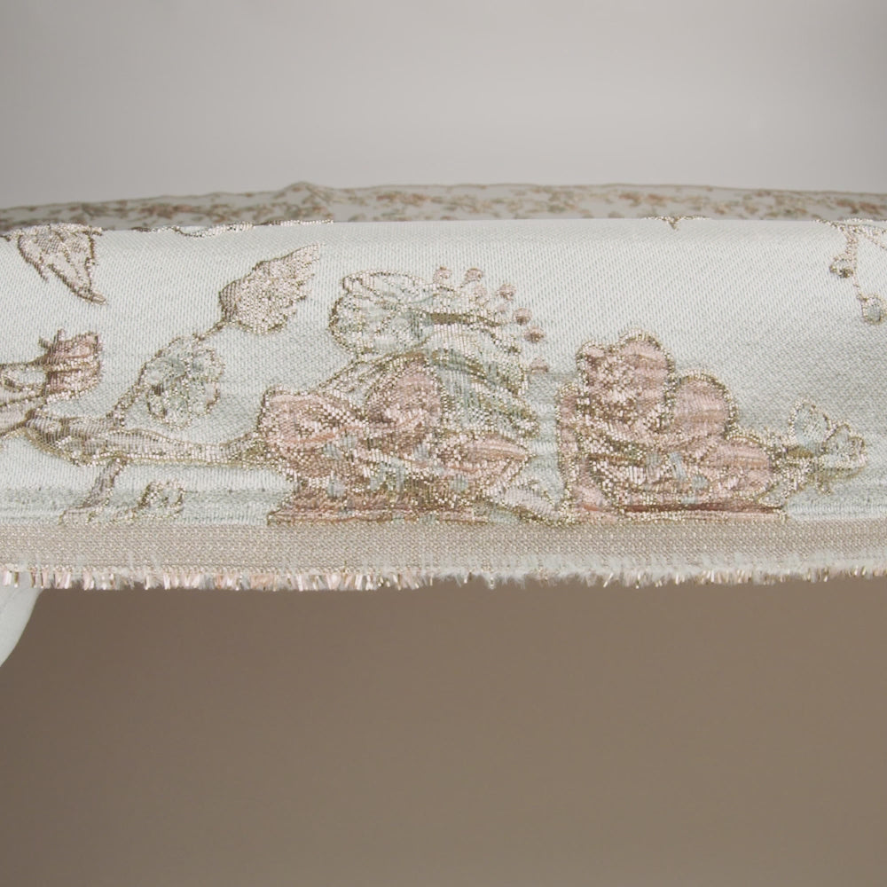 Metallic Gold, Pale Blue and Creamsicle Flowering Vines Luxury Brocade - Image 6 of 7