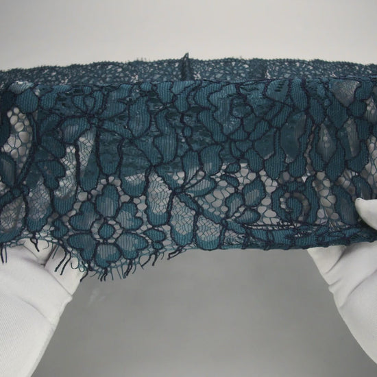 Corded Raschel Lace Panel with Finished Edges - Dark Teal and Navy All-Over Flowers and Leaves - Image 6 of 6