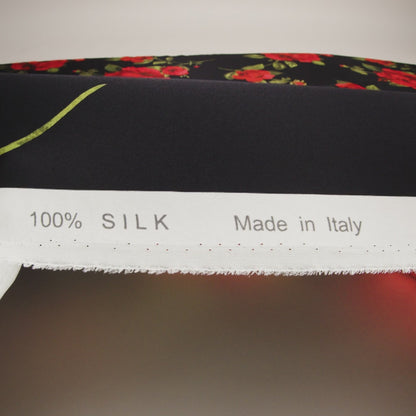 Silk Charmeuse Print 16MM, Made in Italy - Black and Red Scattered Roses