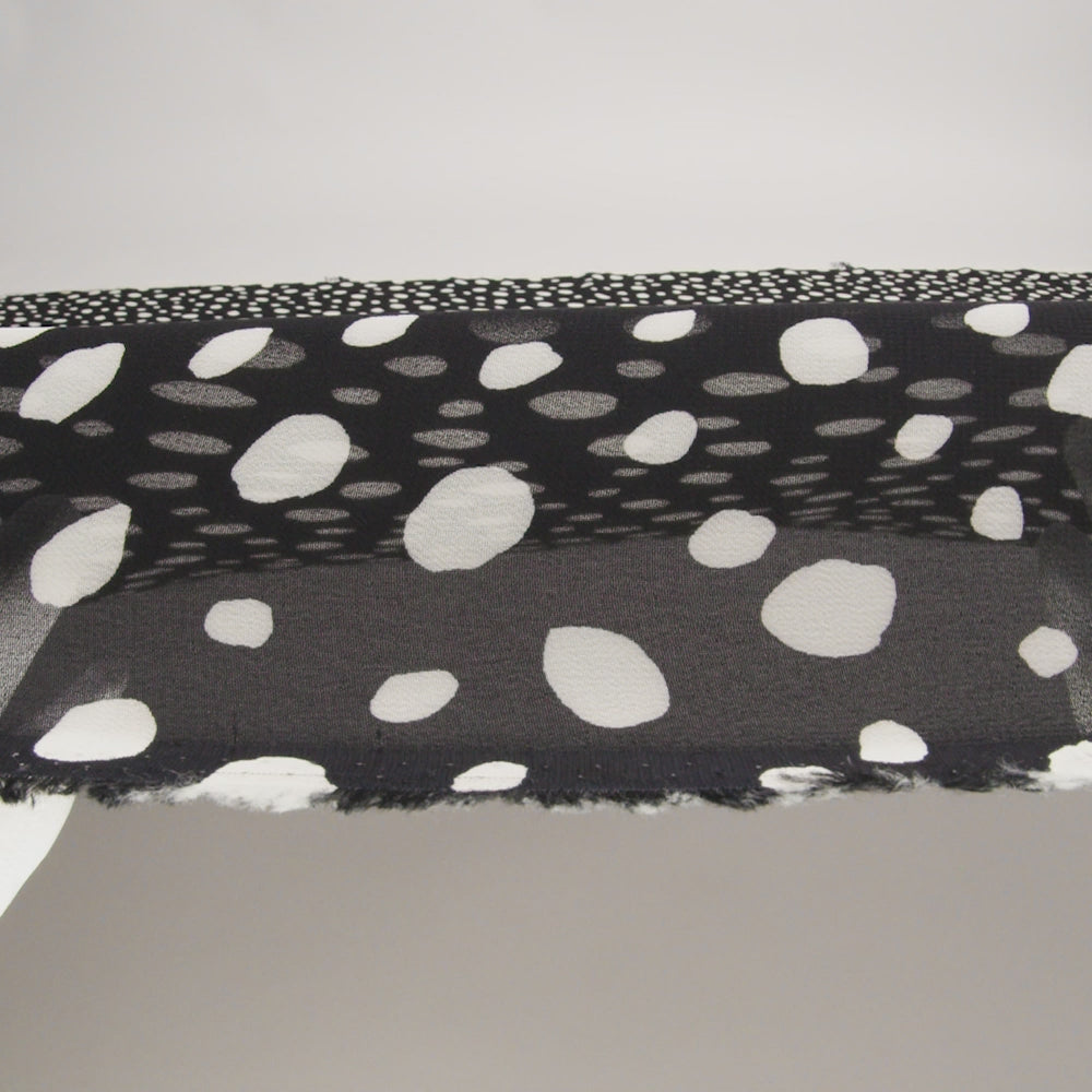Viscose Georgette Print - Midnight Black and Soft White Uneven Speckled Spots - Designer Deadstock - Image 6 of 6