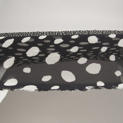 Viscose Georgette Print - Midnight Black and Soft White Uneven Speckled Spots - Designer Deadstock