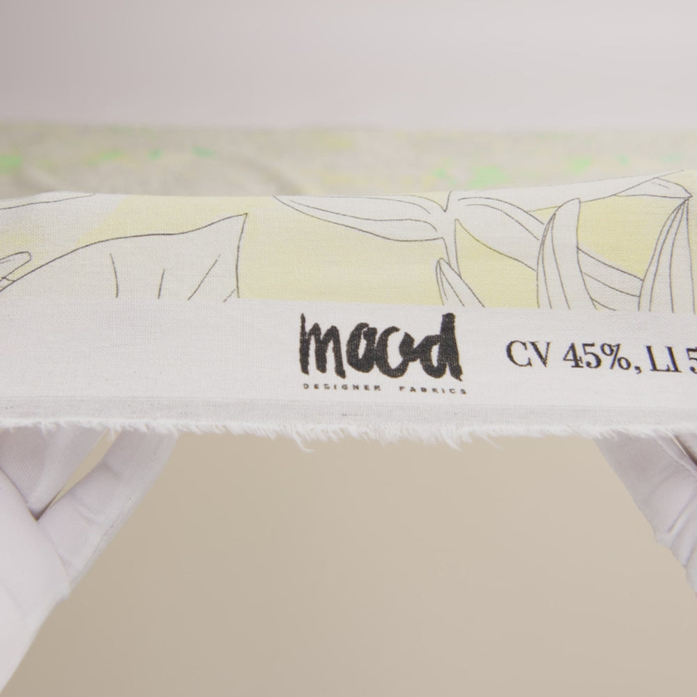 Linen and Rayon Woven - White and Pale Green Leaves - Under the Boardwalk Print - Mood Exclusive Palm Beach Collection - Image 6 of 7
