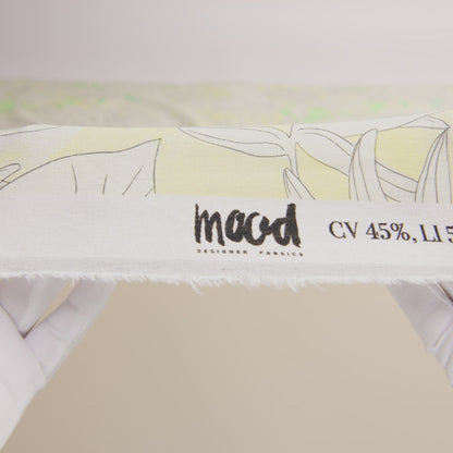 Linen and Rayon Woven - White and Pale Green Leaves - Under the Boardwalk Print - Mood Exclusive Palm Beach Collection