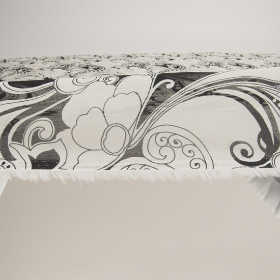 Viscose Georgette Print - Black and Light Cream Abstract Paisley - Designer Deadstock - Image 6 of 6