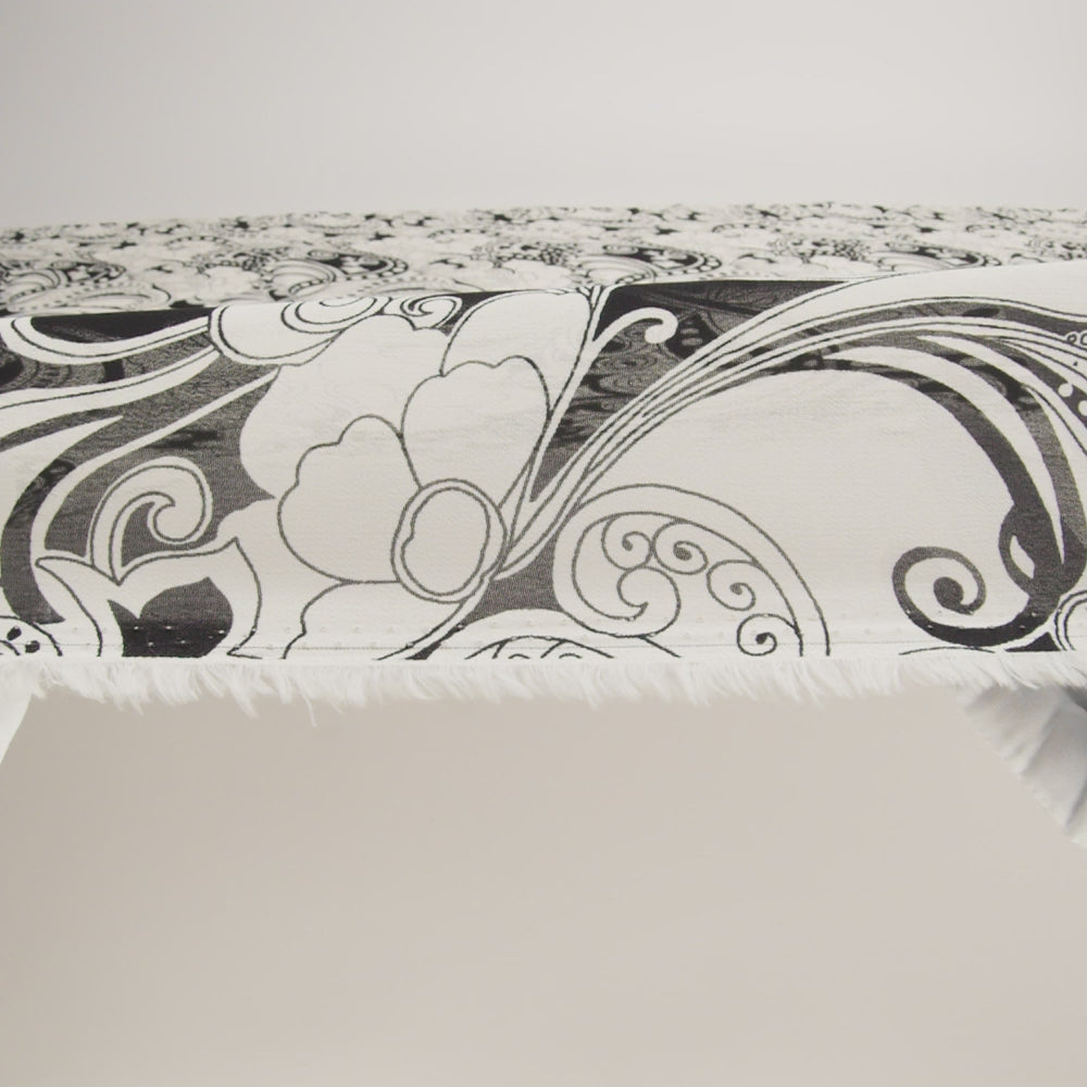 Viscose Georgette Print - Black and Light Cream Abstract Paisley - Designer Deadstock - Image 6 of 6
