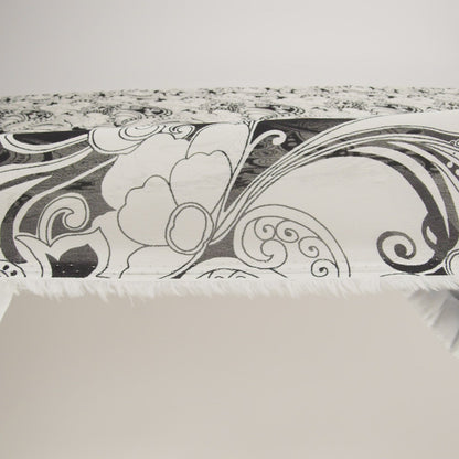 Viscose Georgette Print - Black and Light Cream Abstract Paisley - Designer Deadstock