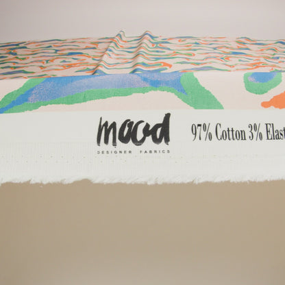 Stretch Cotton Sateen - Cream, Green and Orange Abstract - Gogh with the Flow Print - Mood Exclusive Marigold Collection