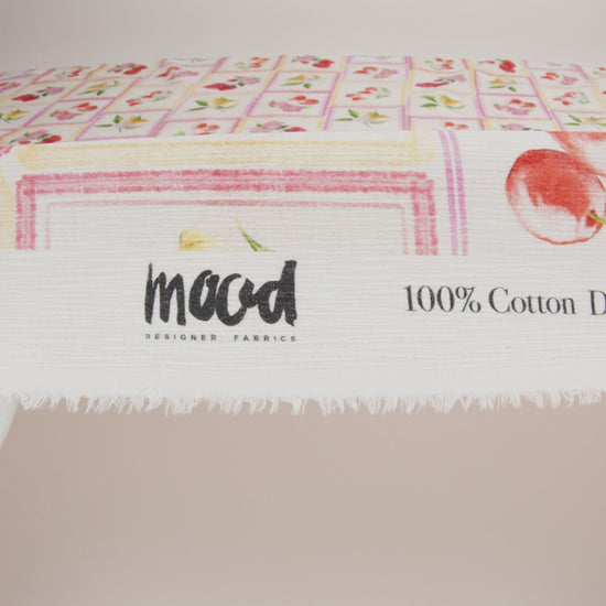 Slubbed Gauzy Cotton Woven - Pink, Red and Yellow Fruit and Flowers in Frames - Mood Exclusive Summer Medley Print