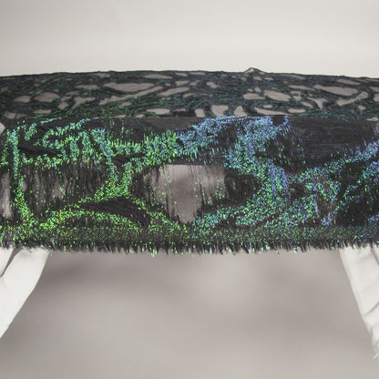 Mood Exclusive Metallic Iridescent Green and Black Mineral Veins Luxury Burnout Brocade