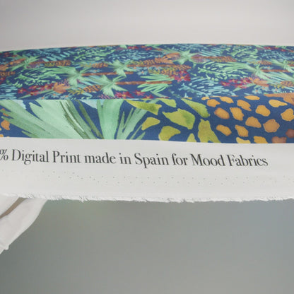 Sustainable Viscose Woven Print - Bright Navy and Green Painterly Palm Trees - Mood Exclusive Sundrenched Splash