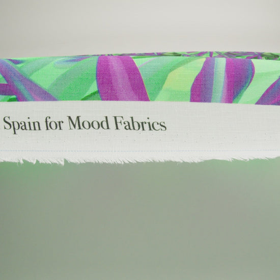 Slubbed Viscose Woven Print - Purple and Green Palm Leaves - Mood Exclusive Foliage Takeover