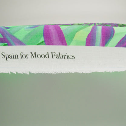 Slubbed Viscose Woven Print - Purple and Green Palm Leaves - Mood Exclusive Foliage Takeover