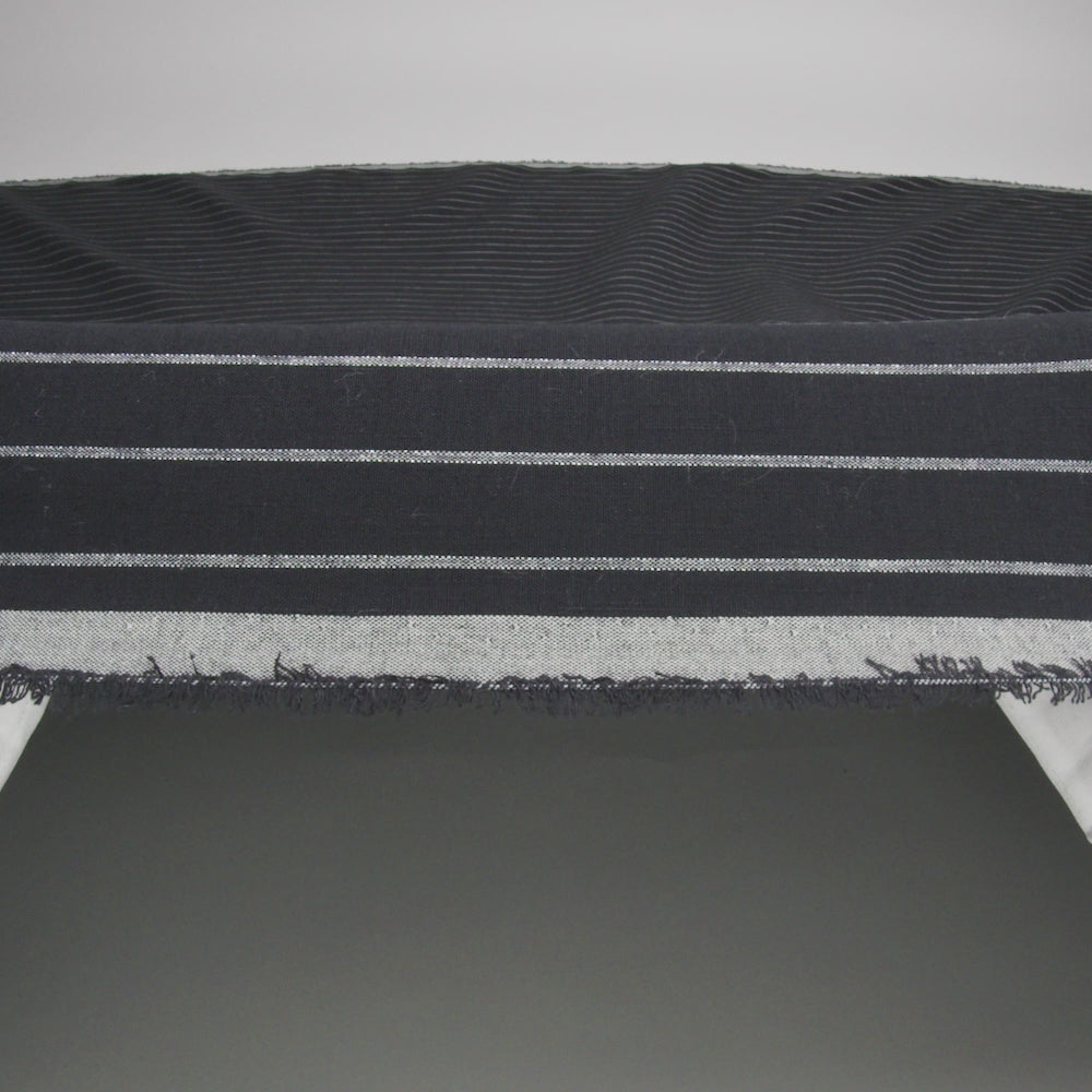 Stretch Linen - Metallic Silver and White Stripes on Black - Lindasol Collection - Image 5 of 5