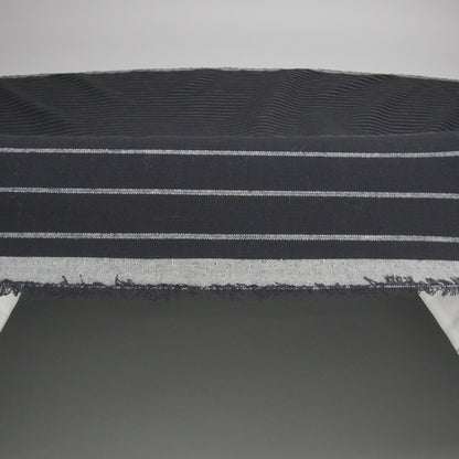 Stretch Linen - Metallic Silver and White Stripes on Black - Lindasol Collection