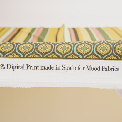 Linen and Rayon Woven - Yellow and Green Sunflowers Border and Stripes - Mood Exclusive Matilda's Garden Print