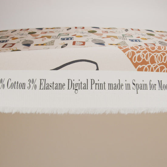 Stretch Cotton Sateen - Cream and Multicolored Doodles - Sundry Symbols Print - Mood Exclusive Tumunyana Collection