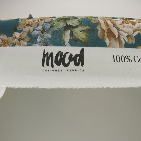 Cotton Voile - Teal and Orange Floral - Peony Prowess Print - Mood Exclusive Tumunyana Collection