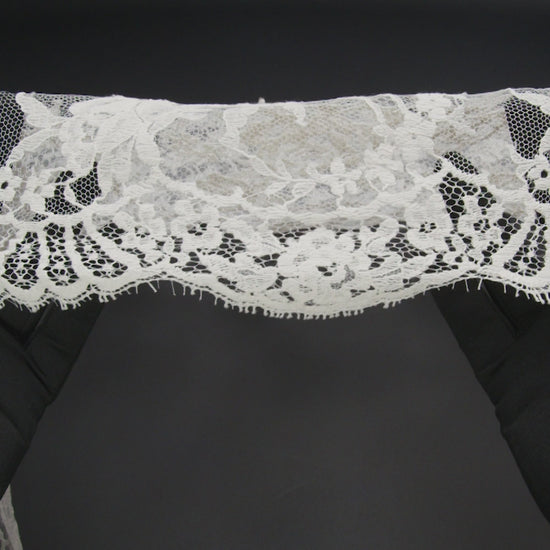 French Cotton Blend Leavers Lace with Finished Scalloped Edges by Solstiss - Greige Sweet Roses