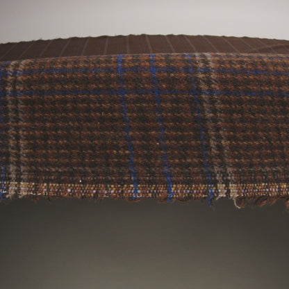 Wool Blend Tweed Twill - Brown, Cobalt Blue and Black Plaid