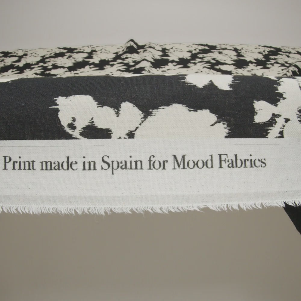 Linen and Rayon Woven - Black and Off White Ikat-Inspired Floral Silhouettes - Mood Exclusive Summer Sketches Print