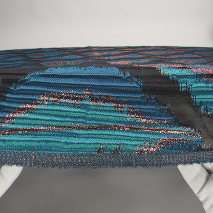 Metallic Copper, Teal and Black Abstract Islands Ribbed Burnout Luxury Brocade