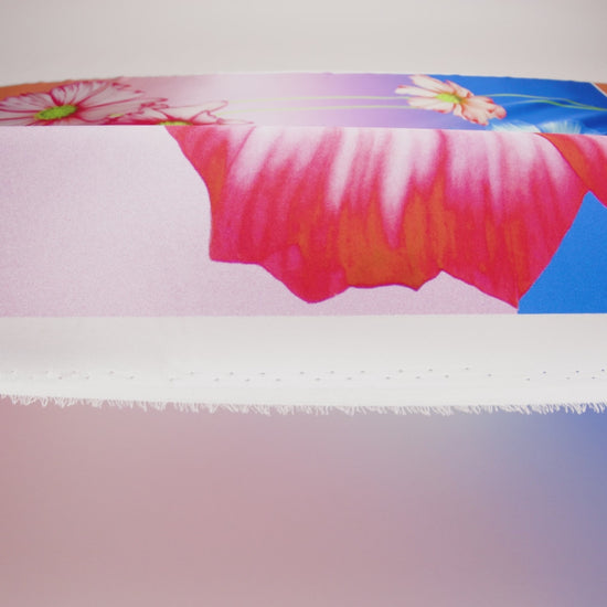 Silk Charmeuse Panel 16MM, Made in Italy - Blue, Pink and Peach Flowers and Ombre