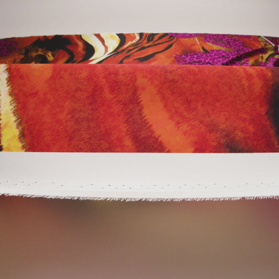 Silk Charmeuse Panel 16MM, Made in Italy - Hot Pink, Red and Beige Abstract Flow with Leopard Print Floral Silhouettes