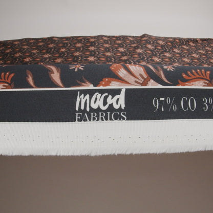 Stretch Cotton Sateen - Black and Orange Floral - Watching the Fire Print - Mood Exclusive Rockland Collection