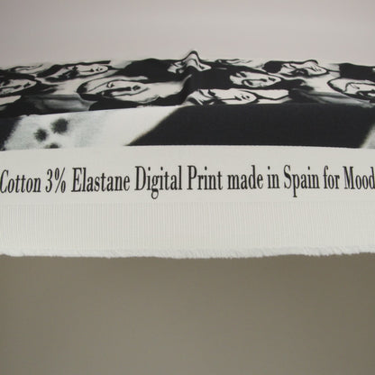 Stretch Cotton Sateen - Black and White Ghostly Faces - Unearthly Portrait Print - Mood Exclusive Twilight Collection