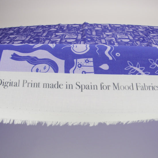 Cotton Voile - Purple Illustrative Symbols - Indigo For It Print - Mood Exclusive Indigo Collection