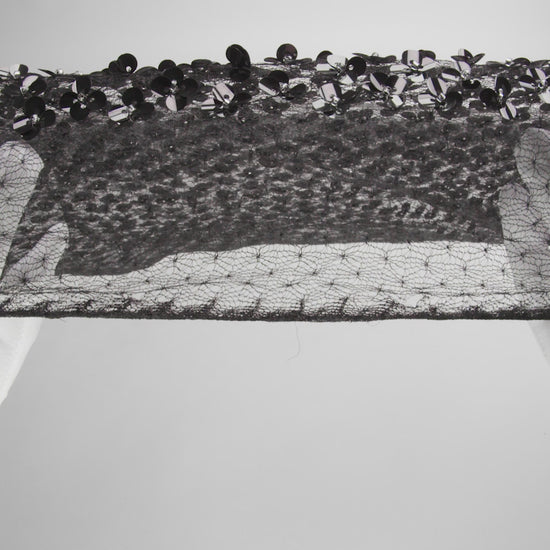 Beaded and Sequined Lace Netting - Silver and Black Floral Gradients