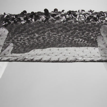 Beaded and Sequined Lace Netting - Silver and Black Floral Gradients