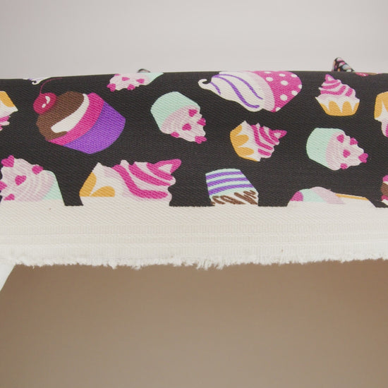 Black and Pink Cupcakes Printed Stretch Cotton Denim - Image 5 of 5