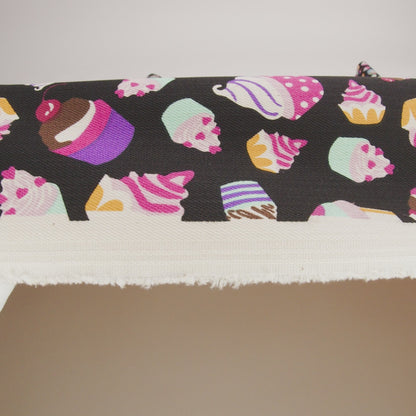 Black and Pink Cupcakes Printed Stretch Cotton Denim
