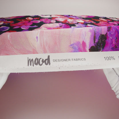 Silk Charmeuse Print 16MM, Made in Italy - Navy, Purple and Pink Painterly Flowers