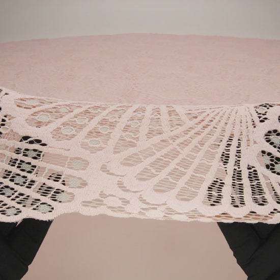Stretch Raschel Lace with Finished Edges - Blush Pink and Light Blue Shell Fans