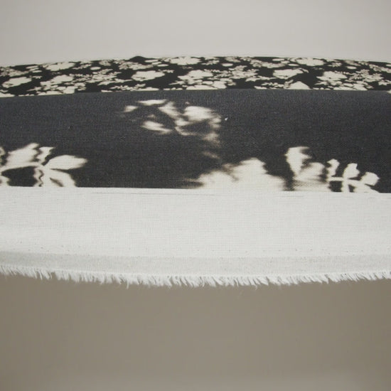 Linen and Rayon Woven - Black and Off White Ikat-Like Floral Silhouettes - Mood Exclusive Dahlia Daydreams Print