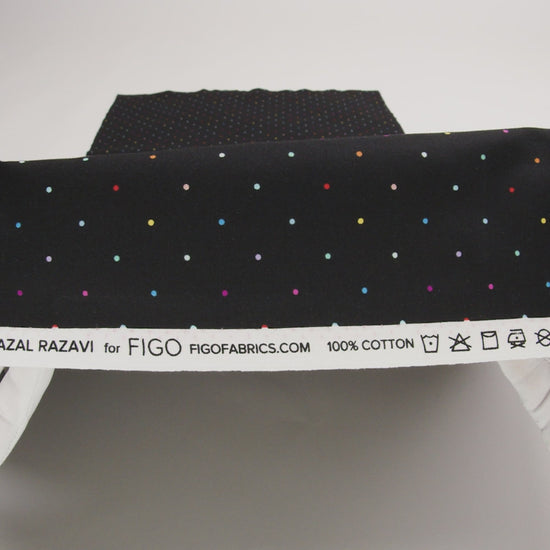 Printed Quilting Cotton by Ghazal Razavi for FIGO Studio - Black and Rainbow Ditsy Dots - Dusk Collection