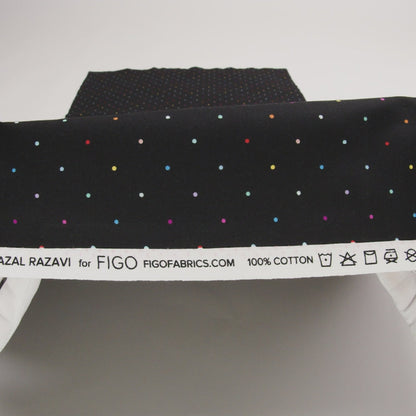 Printed Quilting Cotton by Ghazal Razavi for FIGO Studio - Black and Rainbow Ditsy Dots - Dusk Collection