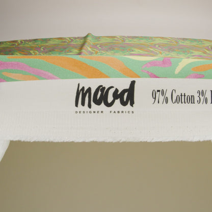 Stretch Cotton Sateen - Green and Pink Tiger Stripes - Rainforest Refreshment Print - Mood Exclusive Citrus Collection