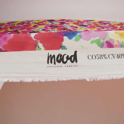 Stretch Cotton and Viscose Sateen Print - Red, Yellow and Green Painterly Floral - Mood Exclusive Spring Afternoon