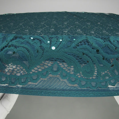 Stretch Raschel Lace with Metallic Spots - Dark Teal and Navy Fancy Leaves and Flowers