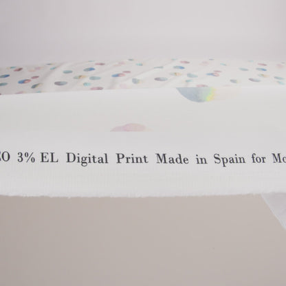 Stretch Cotton Sateen - Off-White Painterly Polka Dots - Bubblegum Pop Print - Mood Exclusive Avenable Collection