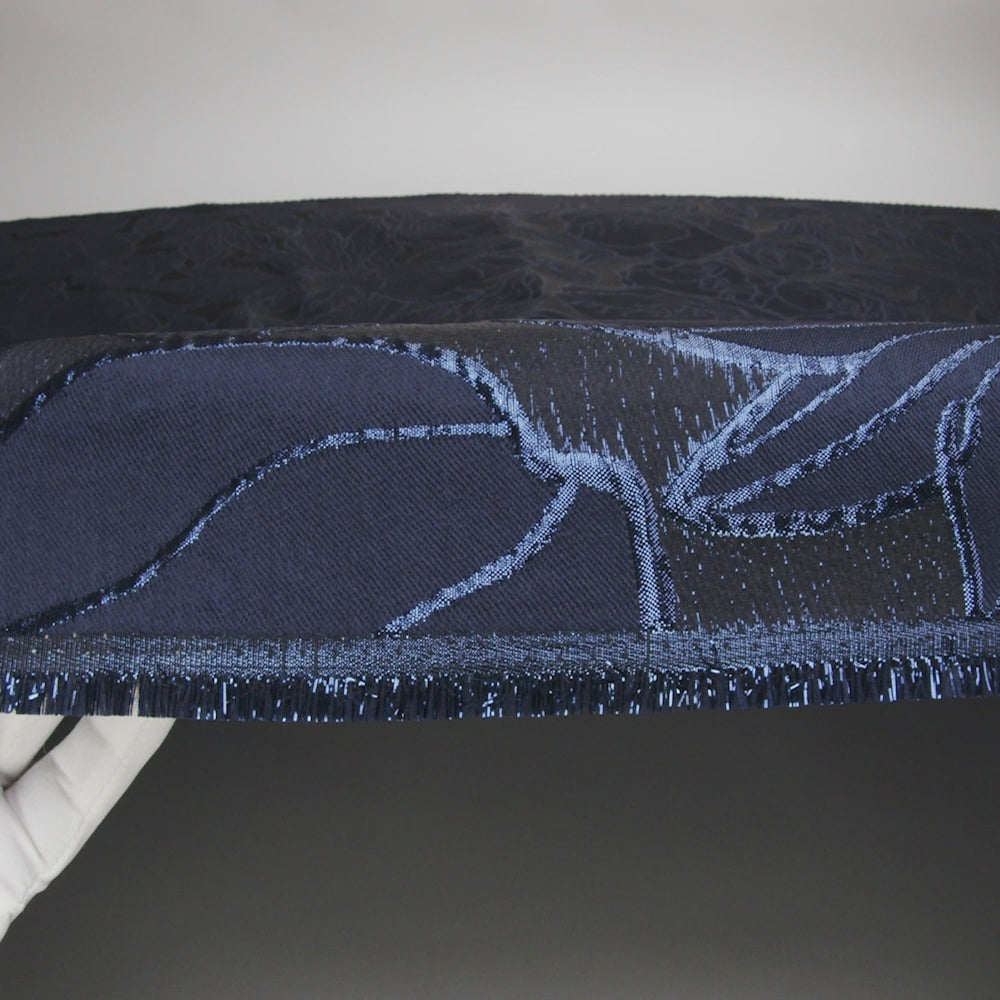 Metallic Navy Outlined Florals Luxury Brocade - Image 6 of 7
